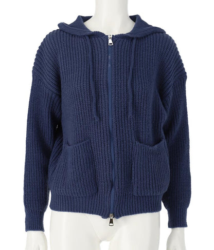 Wジップ ニット フード パーカー