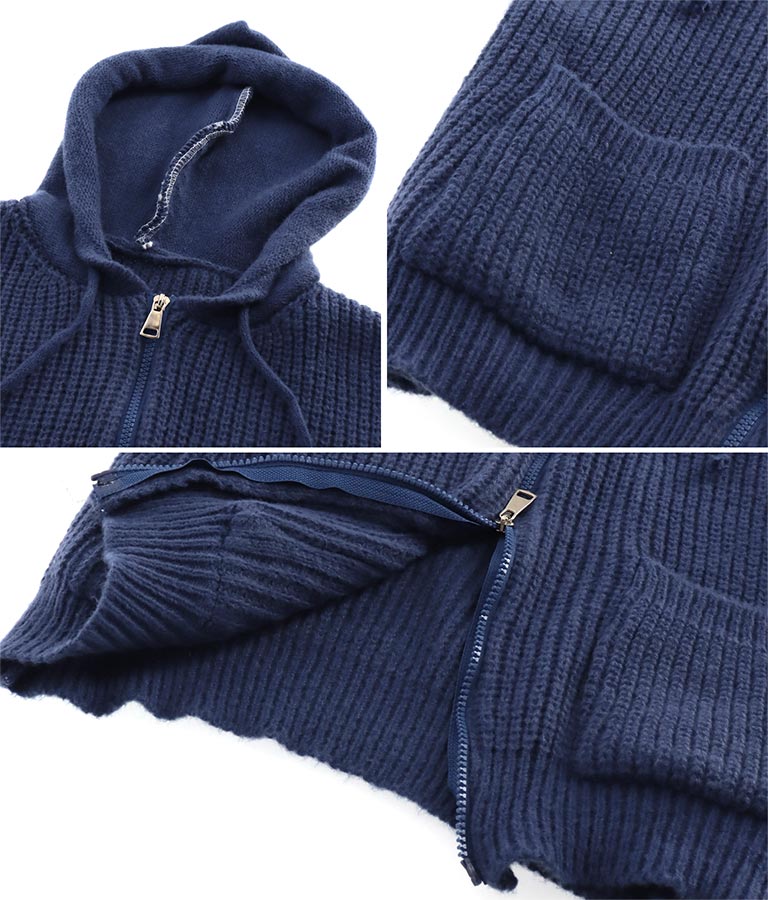 Wジップ ニット フード パーカー 814-6740