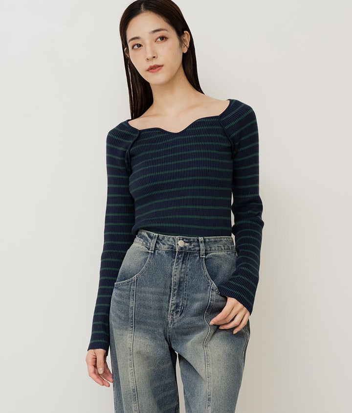 キーネックリブニットトップス 153-5511