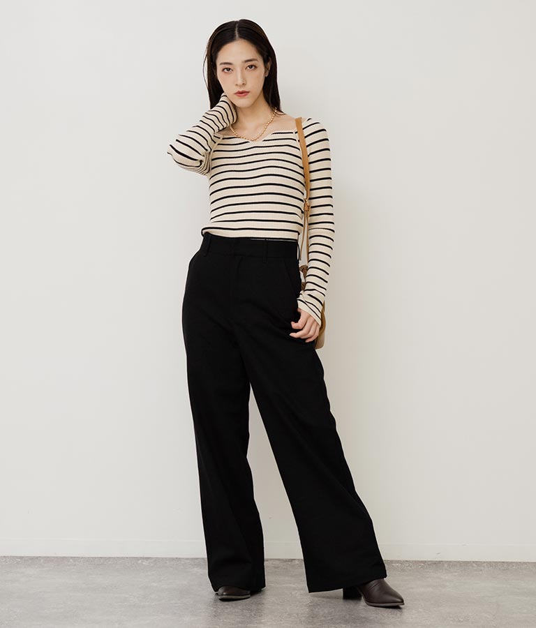 キーネックリブニットトップス 153-5511