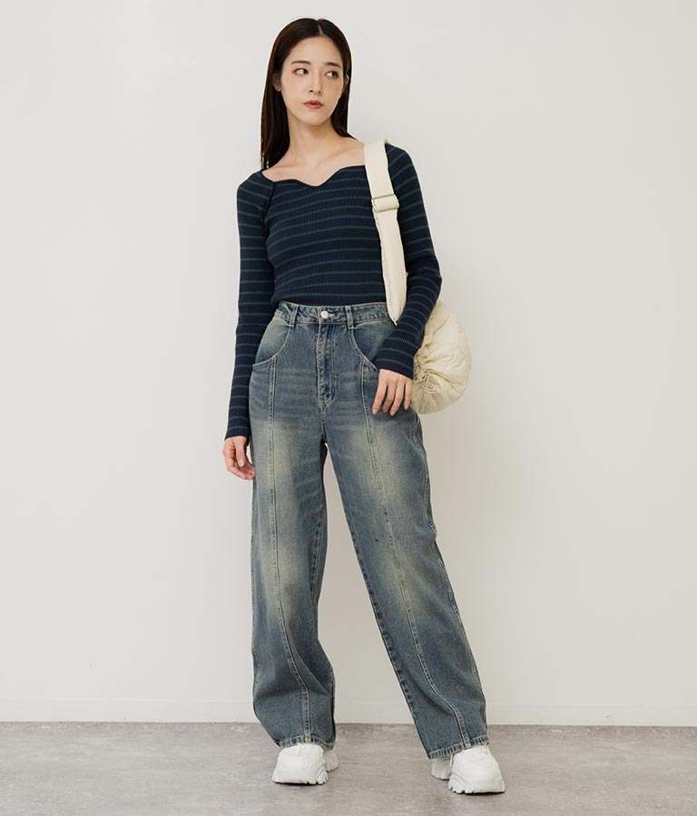 キーネックリブニットトップス 153-5511