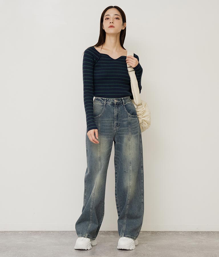 キーネックリブニットトップス 153-5511