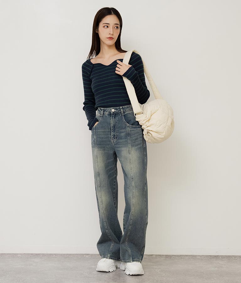 キーネックリブニットトップス 153-5511