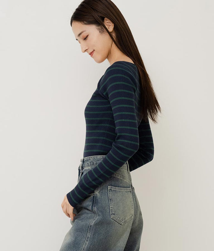 キーネックリブニットトップス 153-5511