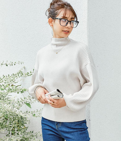 ボリュームスリーブボトルネックニットトップス 523-6669