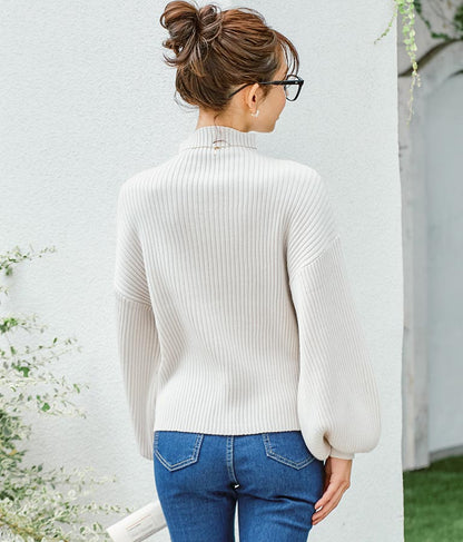 ボリュームスリーブボトルネックニットトップス 523-6669