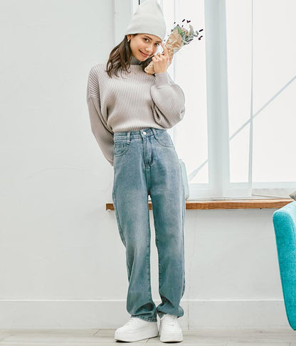 ボリュームスリーブボトルネックニットトップス 523-6669