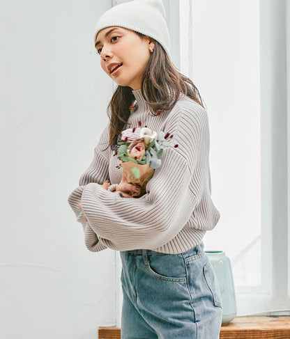 ボリュームスリーブボトルネックニットトップス 523-6669