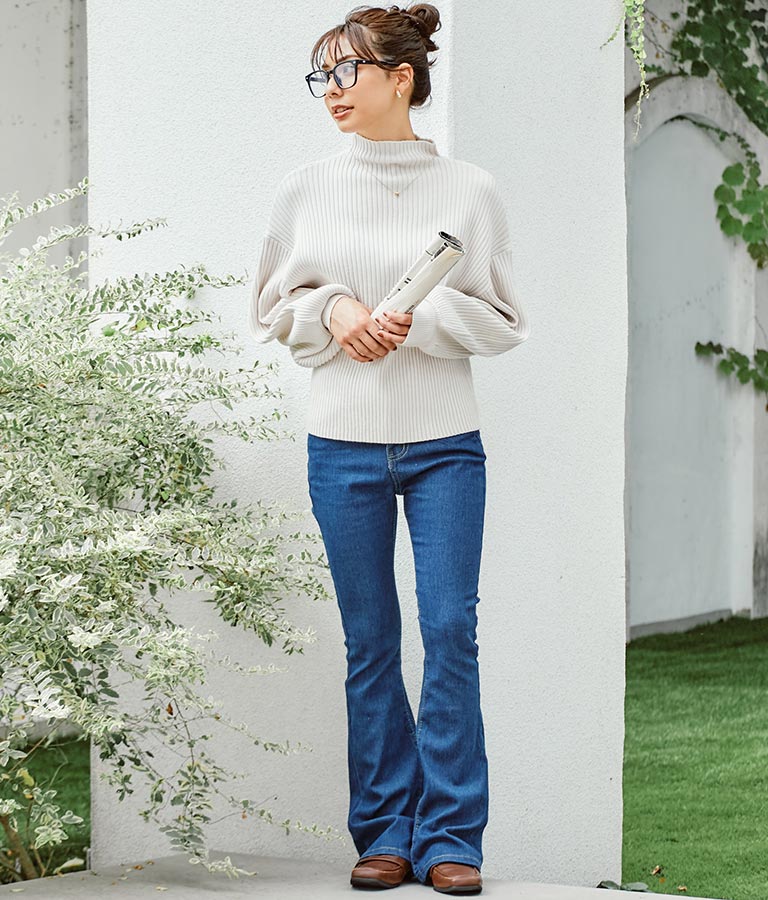 ボリュームスリーブボトルネックニットトップス 523-6669