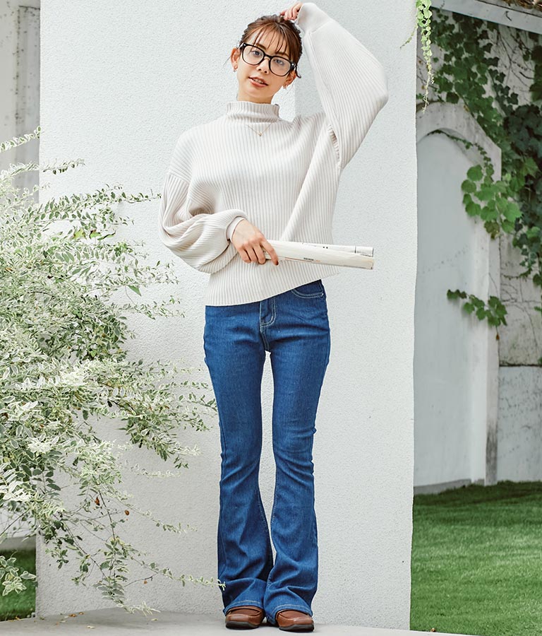 ボリュームスリーブボトルネックニットトップス 523-6669