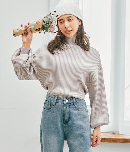 ボリュームスリーブボトルネックニットトップス 523-6669