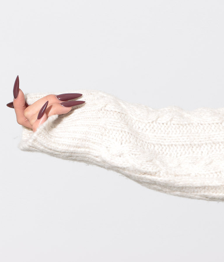 横編みケーブル柄オフショルダーニットトップス