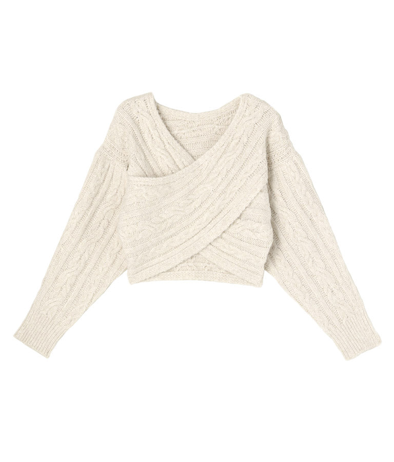 横編み ケーブル柄 オフショルダー ニットトップス 493-2574