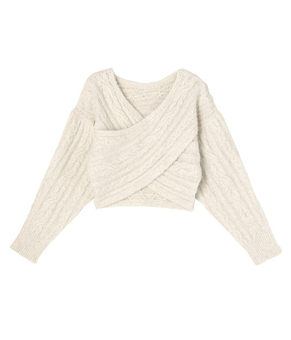 横編み ケーブル柄 オフショルダー ニットトップス 493-2574