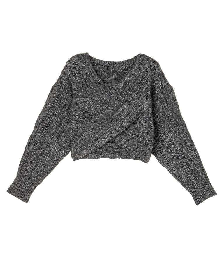 横編み ケーブル柄 オフショルダー ニットトップス 493-2574