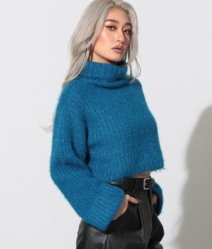 モヘアタッチ オフタートル ニット トップス 493-2590