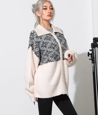 オリエンタル柄 モヘアニット カーディガン ブルゾン 長袖