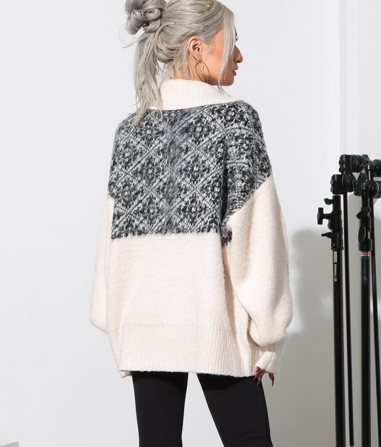 オリエンタル柄 モヘアニット カーディガン ブルゾン 長袖 495-2613