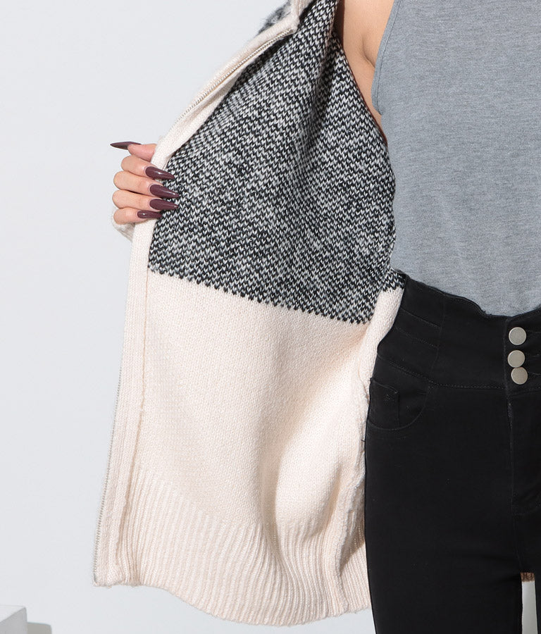 オリエンタル柄 モヘアニット カーディガン ブルゾン 長袖 495-2613