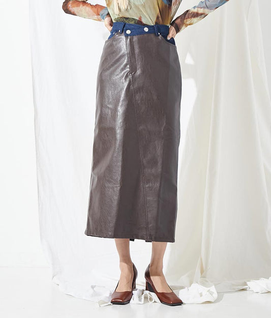 デニム×レザーライクドッキングスカート 361-9219