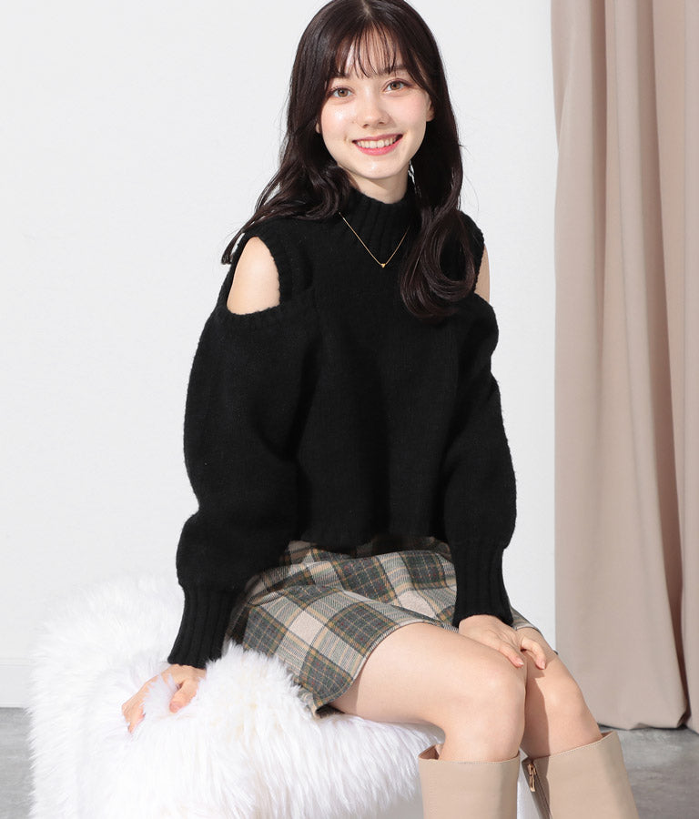 ショルダースリット起毛ニットトップス