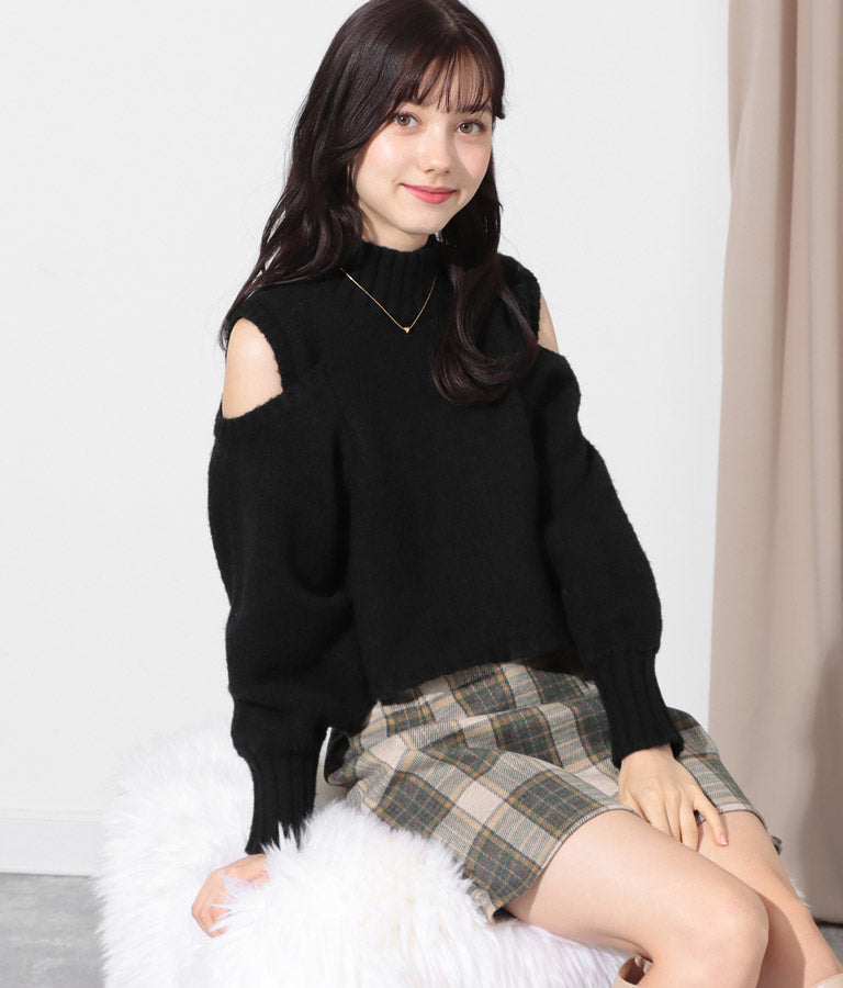 ショルダー スリット 起毛 ニット トップス 523-6691