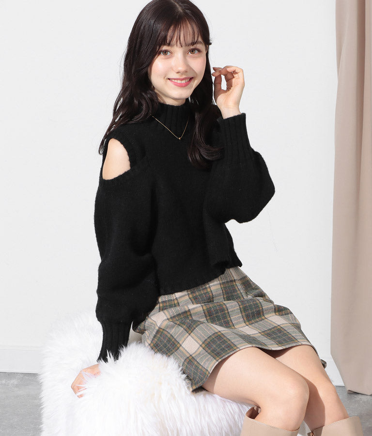 ショルダー スリット 起毛 ニット トップス 523-6691