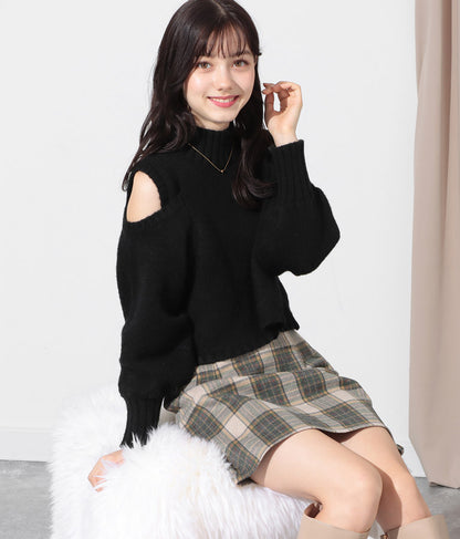 ショルダー スリット 起毛 ニット トップス 523-6691