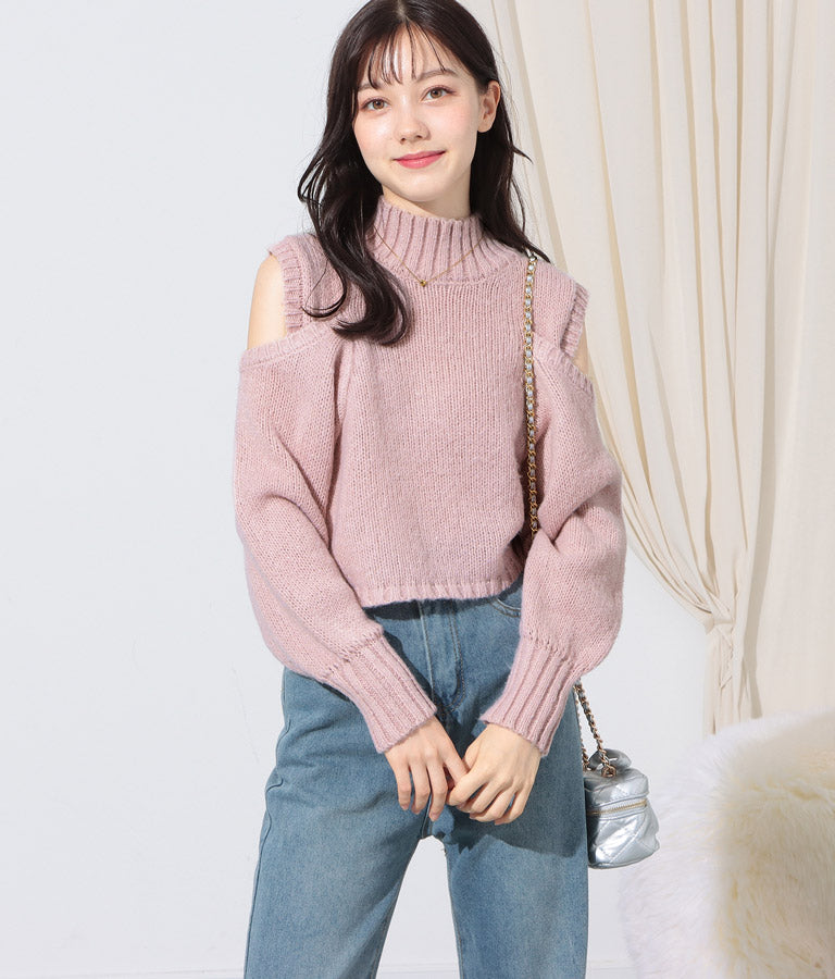 ショルダー スリット 起毛 ニット トップス 523-6691