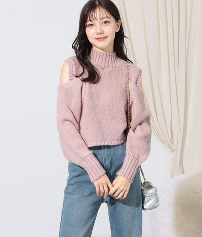 ショルダー スリット 起毛 ニット トップス 523-6691