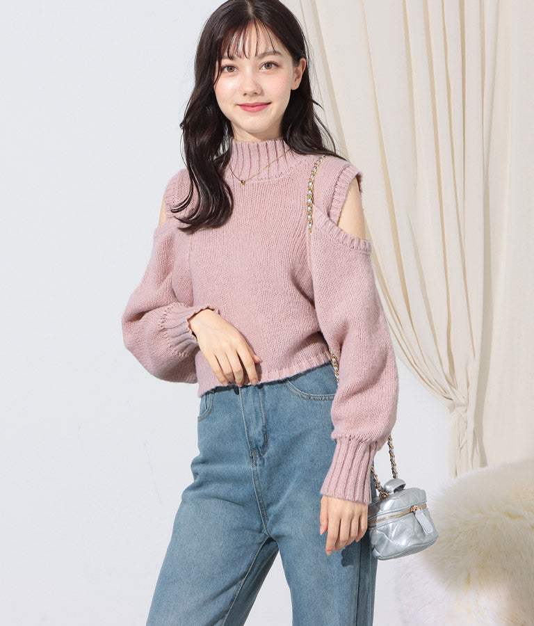 ショルダー スリット 起毛 ニット トップス 523-6691