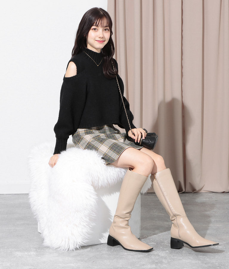 ショルダー スリット 起毛 ニット トップス 523-6691