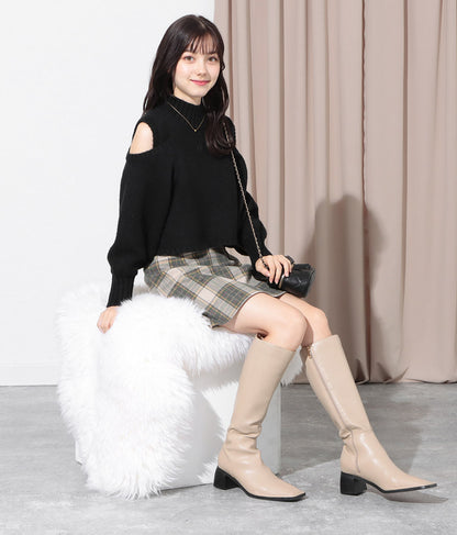 ショルダー スリット 起毛 ニット トップス 523-6691