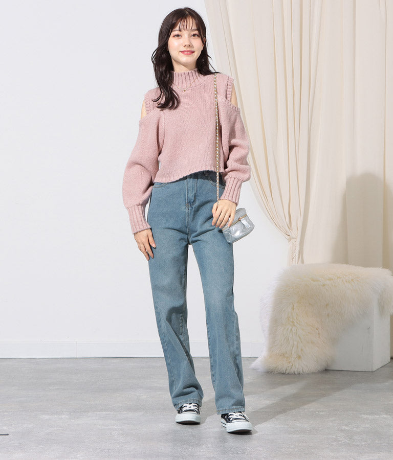 ショルダー スリット 起毛 ニット トップス 523-6691