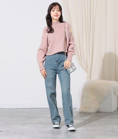 ショルダー スリット 起毛 ニット トップス 523-6691