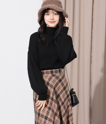 ボリュームスリーブボトルネックニットトップス 523-6669