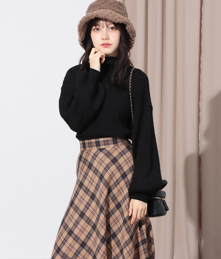 ボリュームスリーブボトルネックニットトップス 523-6669