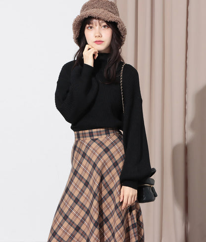 ボリュームスリーブボトルネックニットトップス 523-6669