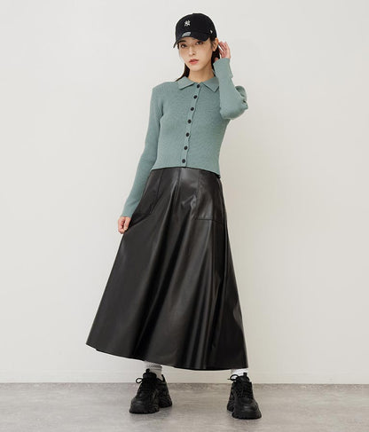 フェイクレザーフレアスカート