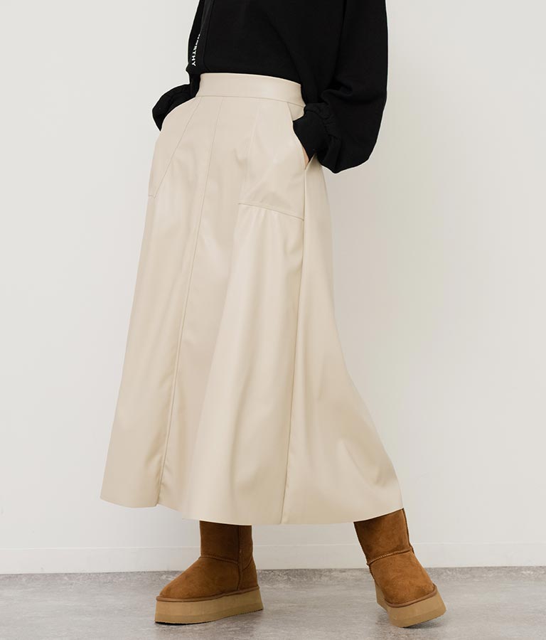 フェイクレザー フレア スカート 151-5512