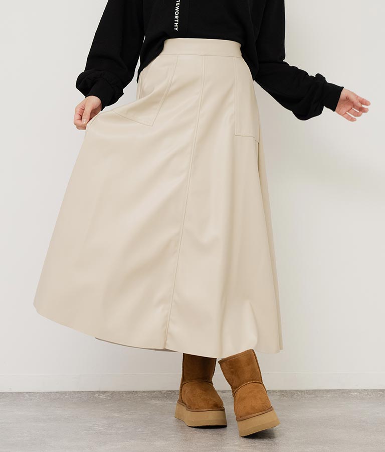 フェイクレザー フレア スカート 151-5512