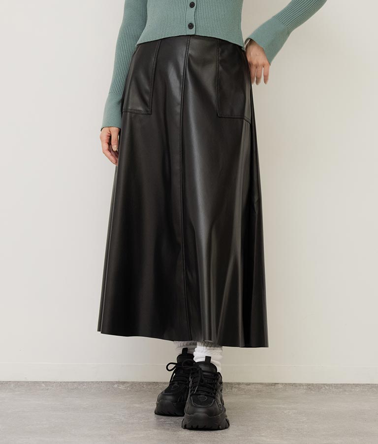 フェイクレザー フレア スカート 151-5512