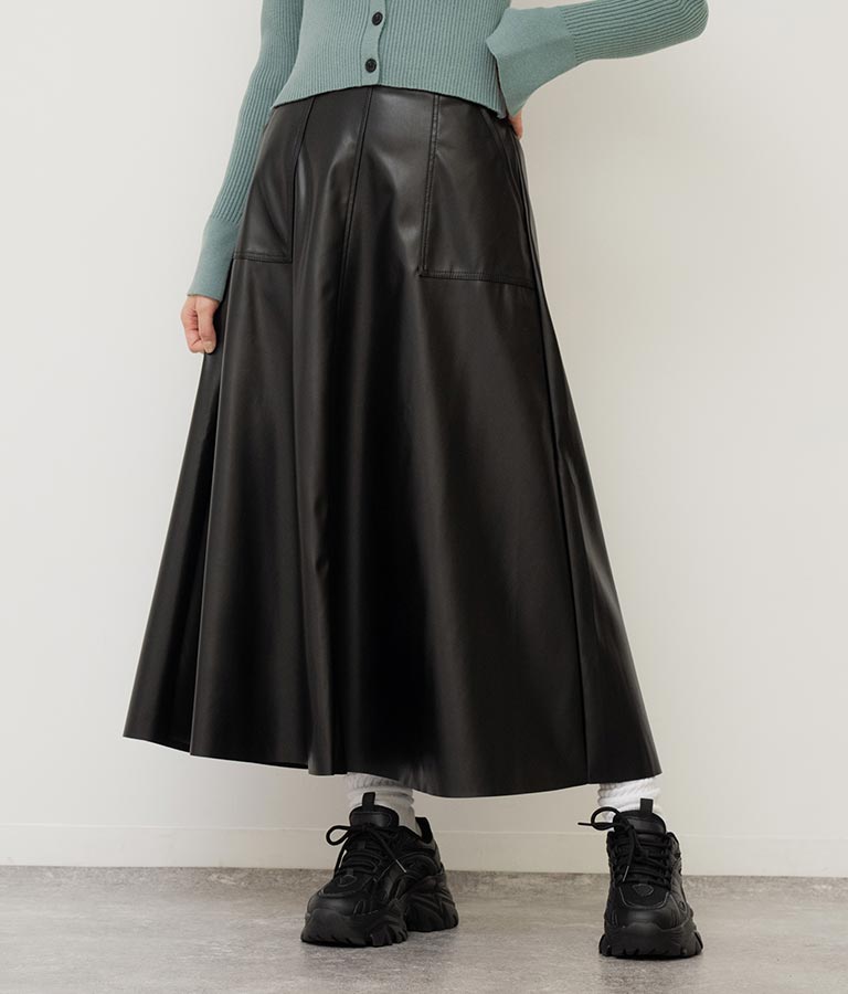 フェイクレザー フレア スカート 151-5512