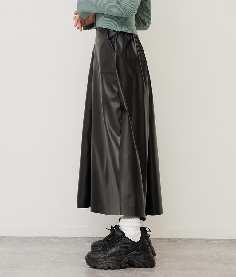 フェイクレザー フレア スカート 151-5512