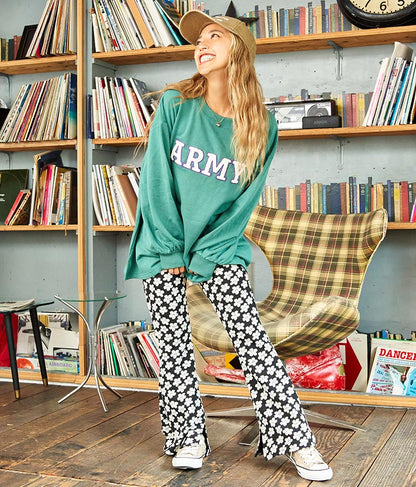 ARMY サガラ刺繍 ボリューム袖 裏毛スウェット トレーナー 853-5762