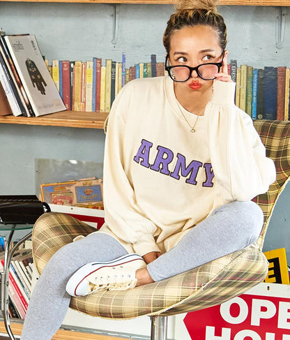 ARMY サガラ刺繍 ボリューム袖 裏毛スウェット トレーナー 853-5762