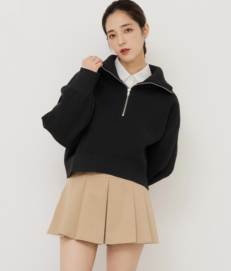 クロップド ハーフジップ モチモチ ニット トップス 793-8957