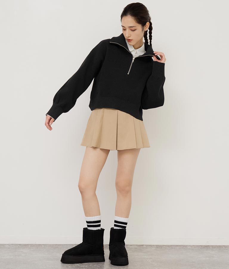 クロップド ハーフジップ モチモチ ニット トップス 793-8957