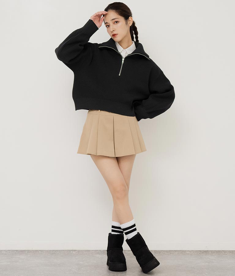 クロップド ハーフジップ モチモチ ニット トップス 793-8957