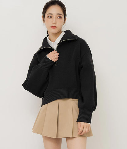 クロップド ハーフジップ モチモチ ニット トップス 793-8957